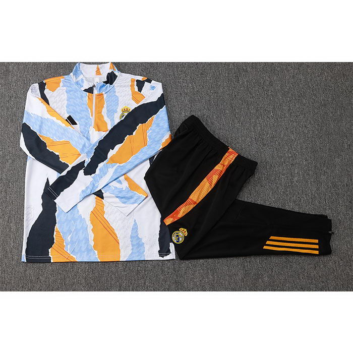 Chandal de Sudadera del Real Madrid Nino 24-25 Blanco y Amarillo